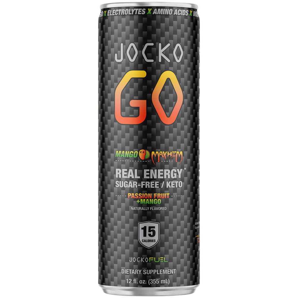 Jocko Fuel Go Sugar Free Mayhem Real Energy Drink, Mango & Passionfruit (12 fl oz)