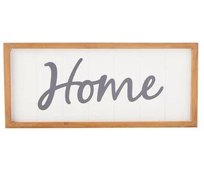 "Home" White & Charcoal Framed Wall Plaque