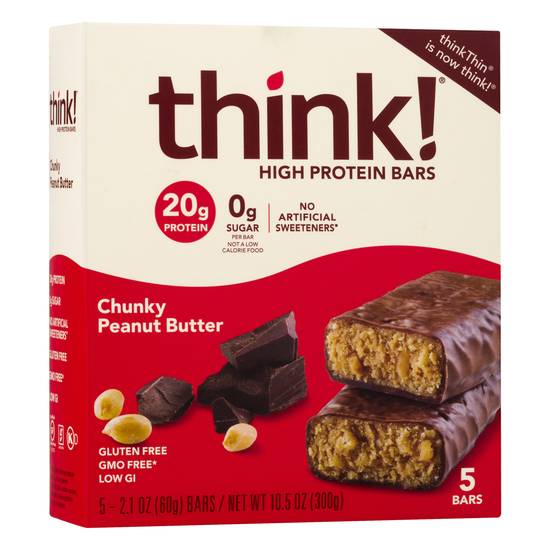 Think! Chunky Peanut Butter Chocolate High Protein Bars (5 x 2.1 oz)