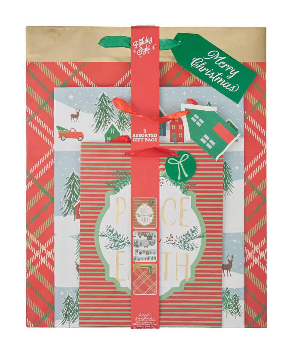 Holiday Style Christmas Mixed Kraft Gift Bags (3 ct)