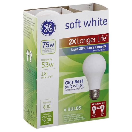 Ge Soft White Longer Life Bulb (4 ct)