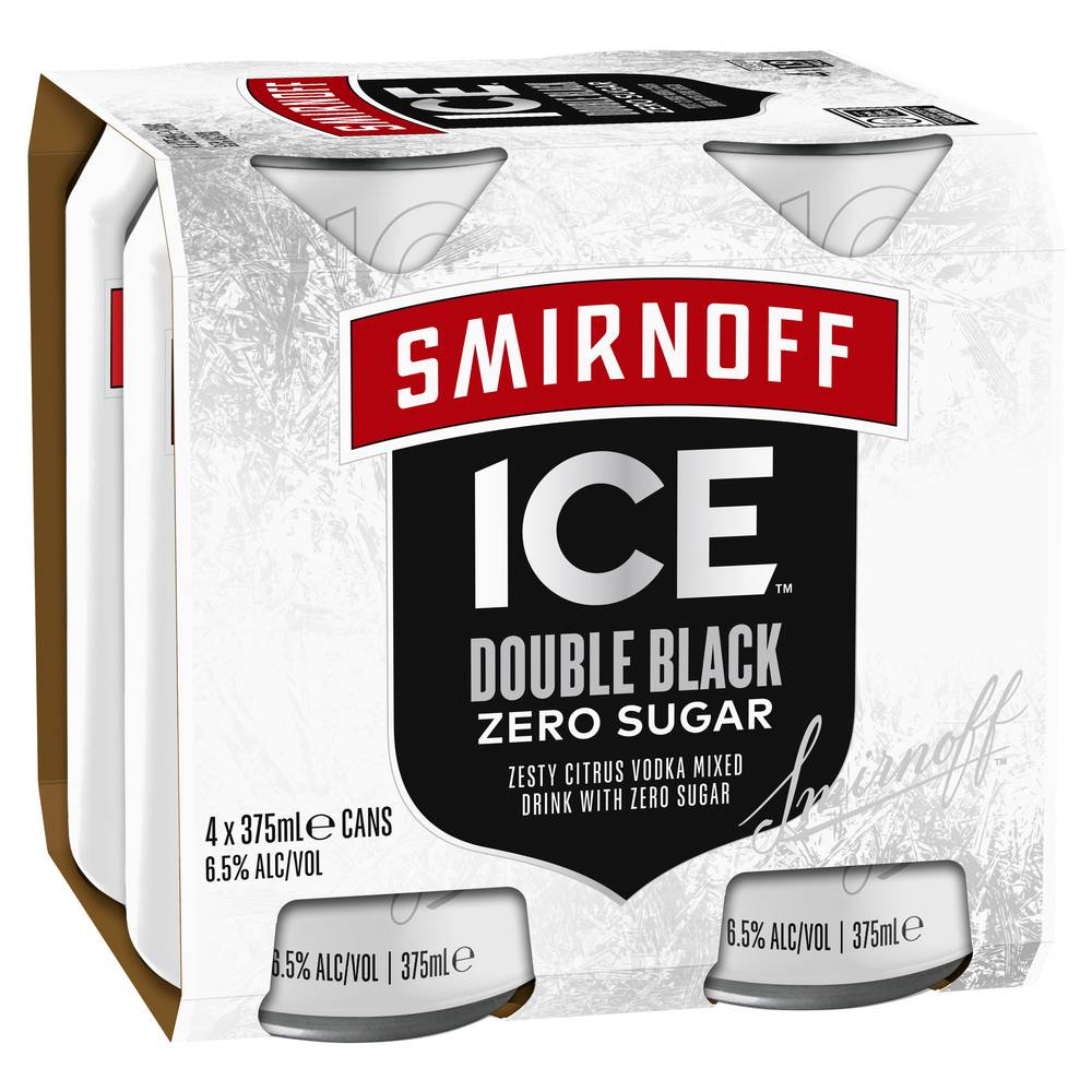 Smirnoff Ice Double Black Zero Can 375mL x Pack 4