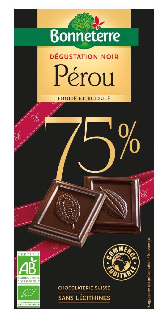 Bonneterre - Chocolat noir pérou 75% de cacao bio (80g)
