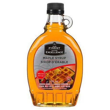 Our finest notre excellence sirop d'érable 100 % pur canada catégorie a ambré, goût riche (375 ml) - canada #1 medium pure maple syrup (375 ml)