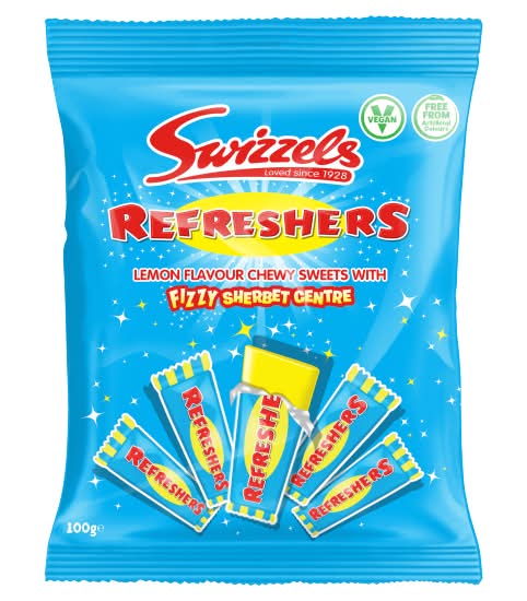 Swizzels Refreshers Lemon Flavour Chewy Sweets With Fizzy Sherbet Centre (100g)