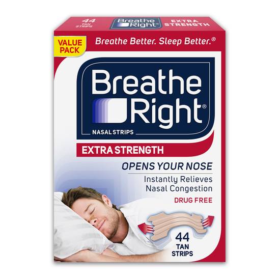 Breathe Right Extra Tan Drug-Free Nasal Strips for Nasal Congestion Relief, 44 CT