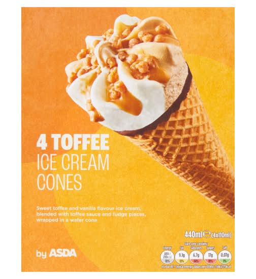 ASDA Toffee, Ice Cream Cones (4 pack)