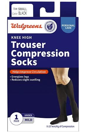 Walgreens Knee High Trouser Compression Socks, Small, Black