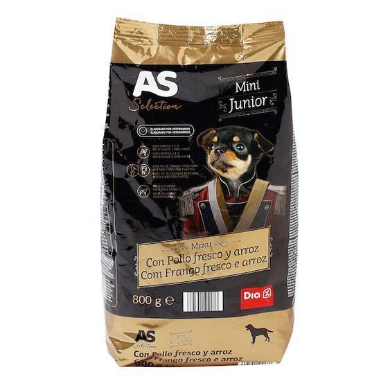 Alimento para perros junior mini rico en pollo As bolsa 800 g