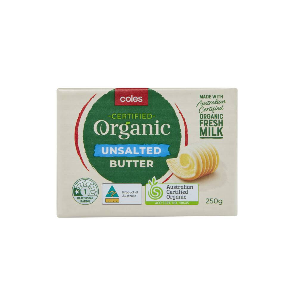 Coles Organic Unsalted Butter 250g