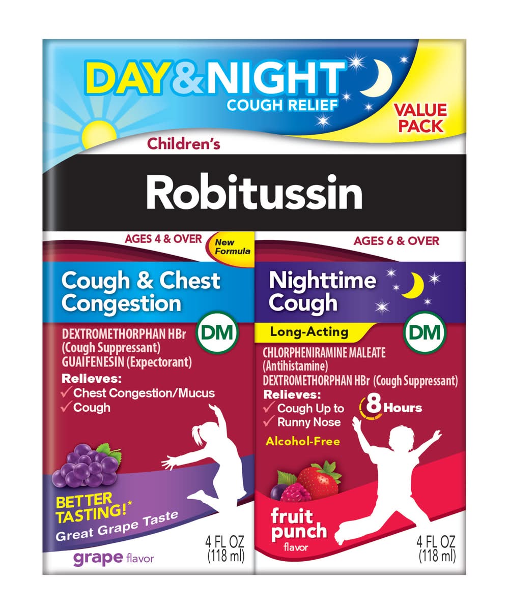 Robitussin Children's Dm Day and Night Cough Relief, Grape-Fruit Punch (4 fl oz, 2 ct)