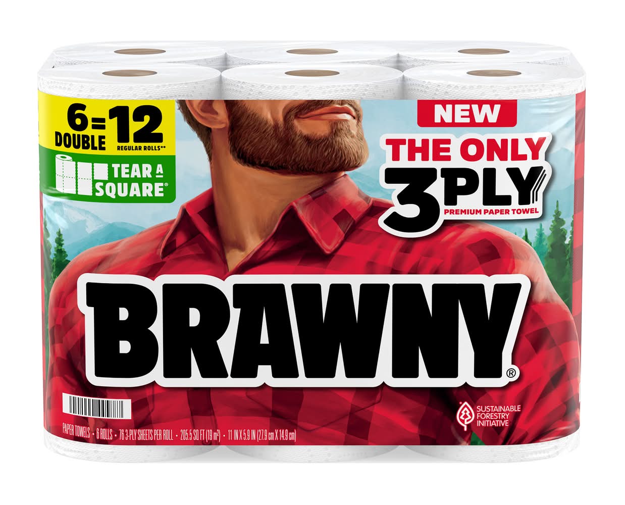 Brawny 3 Ply Tear a Square Premium Paper Towel Rolls, 11x5.9 in (6 ct)
