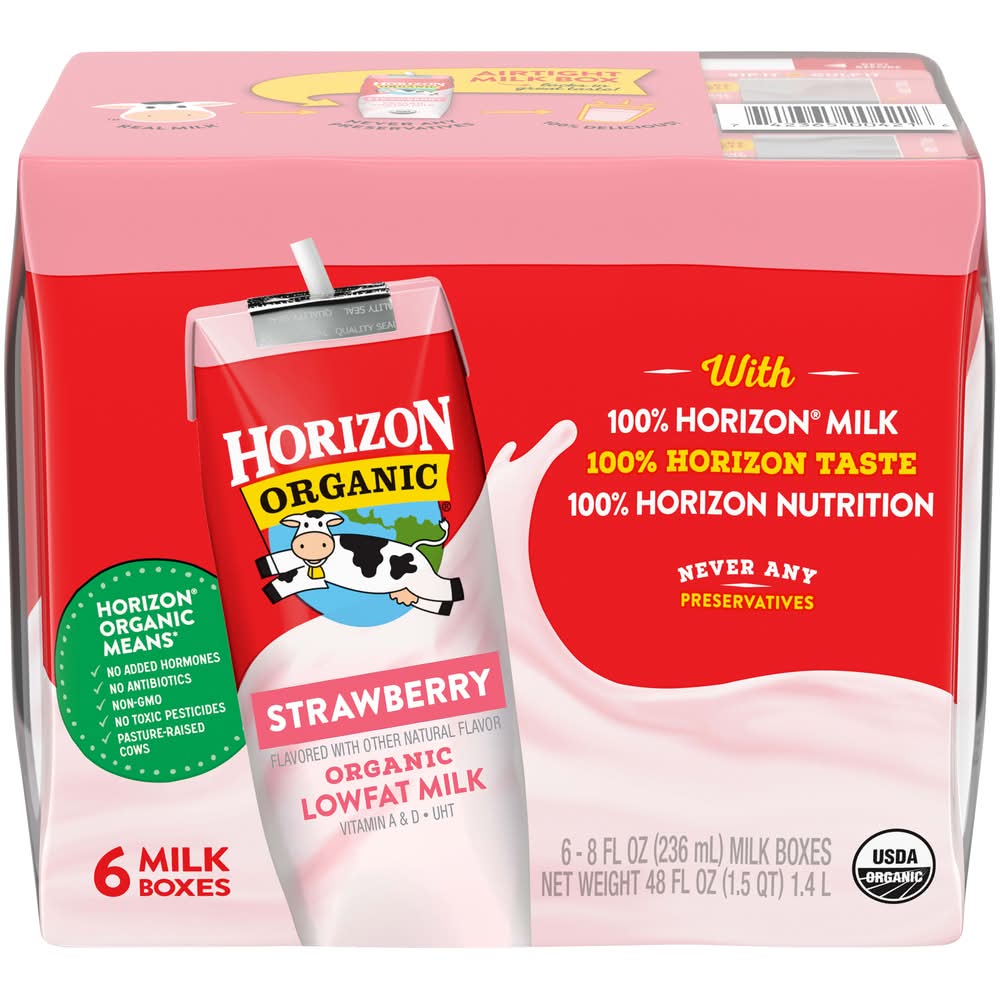 Horizon Organic Organic Lowfat Milk, Strawberry (6 x 8 fl oz)