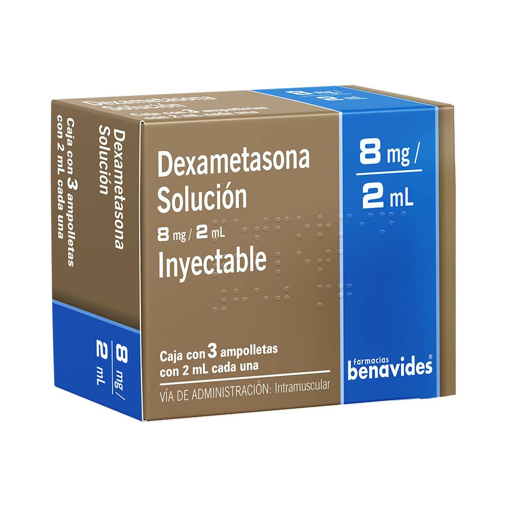 Farmacias benavides dexametasona solución 8 mg/2 ml (3 un)