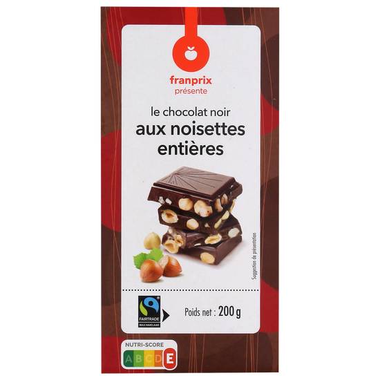 Chocolat noir aux noisettes entières Franprix 200g