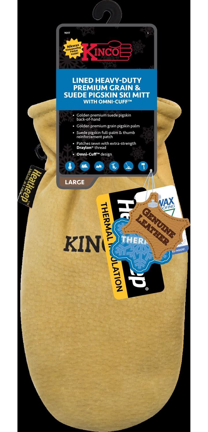 Kinco L Pigskin Leather Cold Weather Black/Gold Mittens