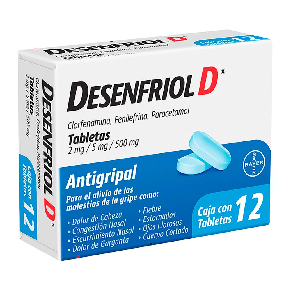 Bayer desenfriol-d tabletas 2 mg/5 mg/500 mg (12 piezas)