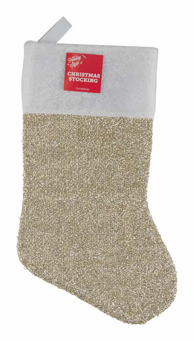 Holiday Style Solid Tinsel Christmas Stocking, 17 in, Assorted
