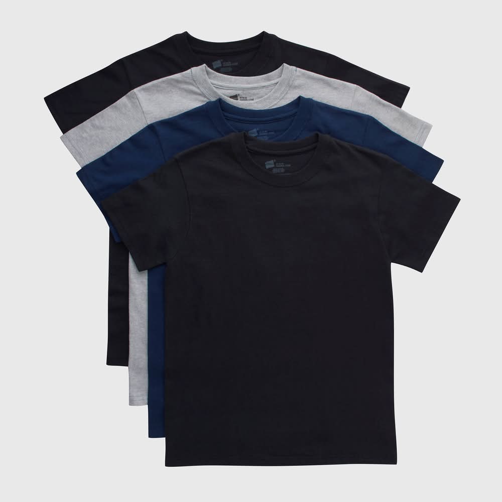 Hanes Boys' Crew Neck T-Undershirt, L, Assorted (4 ct)