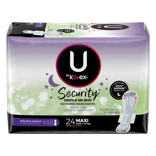 Kotex U Security Extra Heavy Overnight Maxi Pads With Wings (24 ct)
