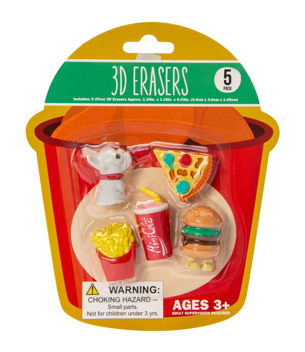 3D Erasers 5-Pack Fast Food