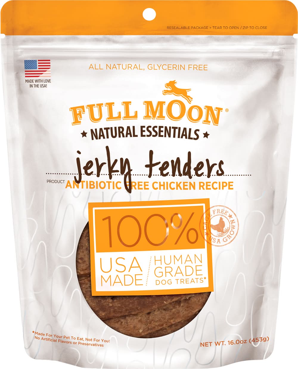 Full Moon Natural Essentials Antibiotic Free Jerky Tenders Dog Treats, Chicken (16 oz)