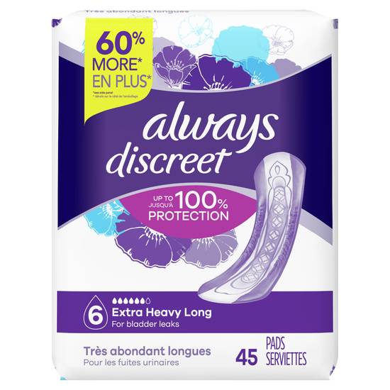 Always Discreet Extra Heavy Long Incontinence Pads - 45 ct