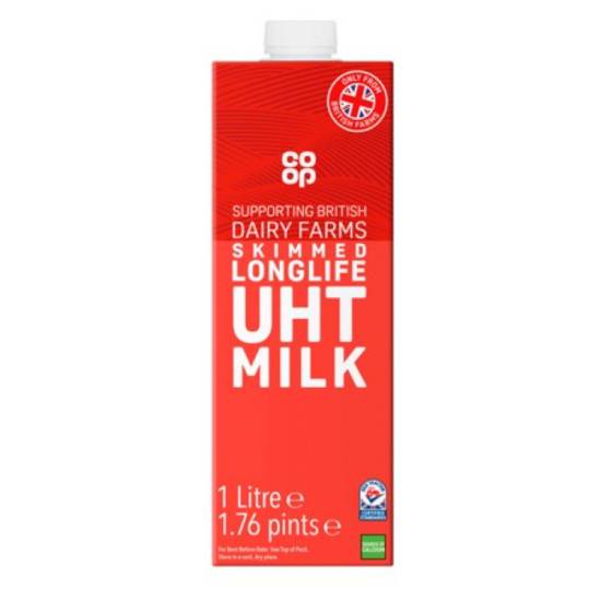 Co-Op British Skimmed Longlife Uht Milk 1.76 Pints/1 Litre