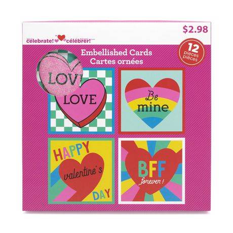 Way to Celebrate 3.5" Valentine Greeting Cards Hearts