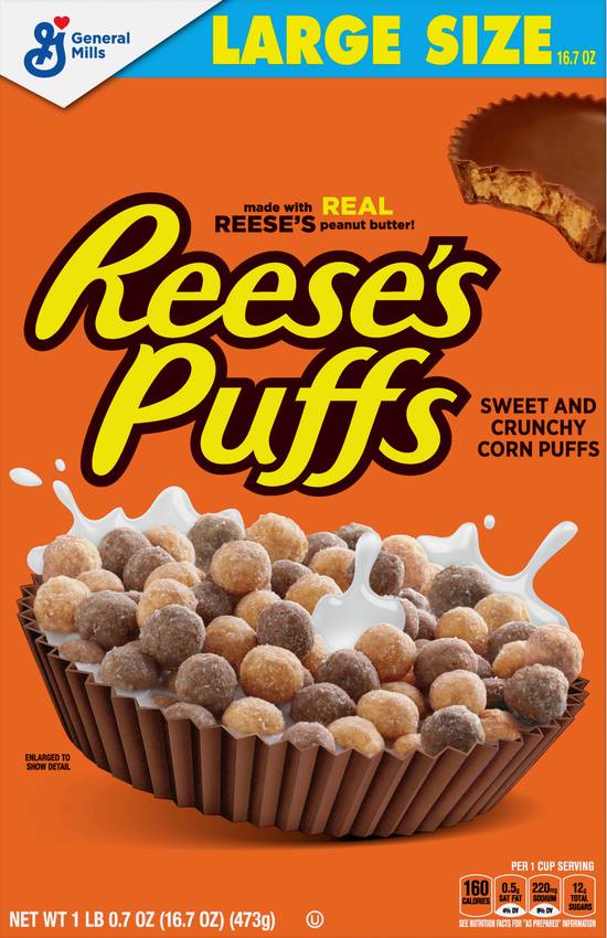 Reese's Puffs Large Size Sweet and Crunchy Corn Puffs Cereal