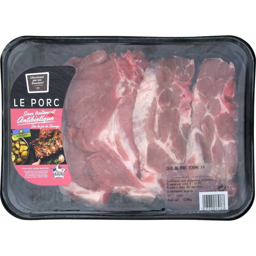 Carrefour - Viande de porc côte de porc échine (4 pièces)