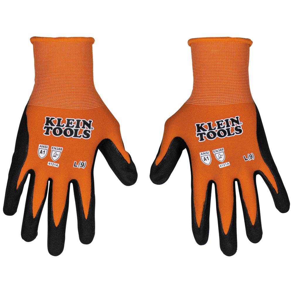 Klein Tools Large Orange Nitrile Dipped Nylon Gloves, (1-Pair) | 60672