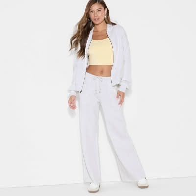 Wild Fable Mid-Rise Wide Leg Sweatpants, Women, L, Heather Gray