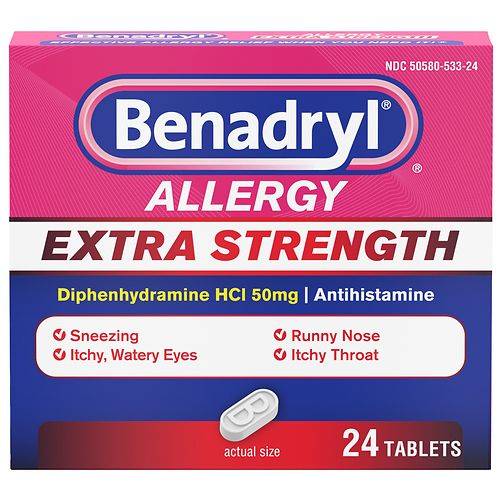Benadryl Extra Strength Antihistamine Allergy Relief Tablets - 24.0 ea