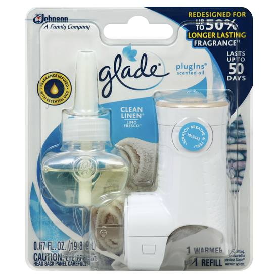 Glade Plug Ins Clean Linen Scented Oil and Warmer (1 set)