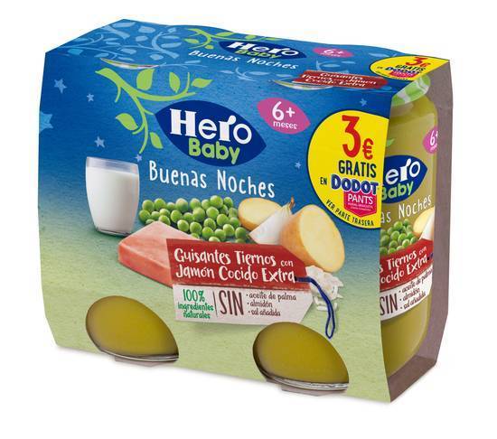 HERO Baby buenas noches guisantes con jamón tarrito 2x190 gr