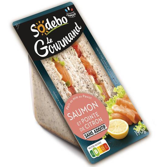Sandwichs club pain au pavot saumon pointe de citron SODEBO - 2 clubs triangles - 190 g