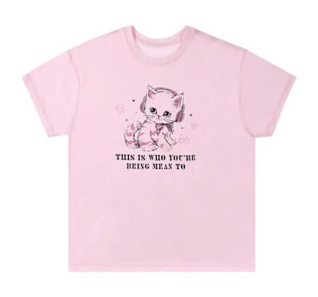 Cute Kitty Personality Graphic Tee XXL Pink