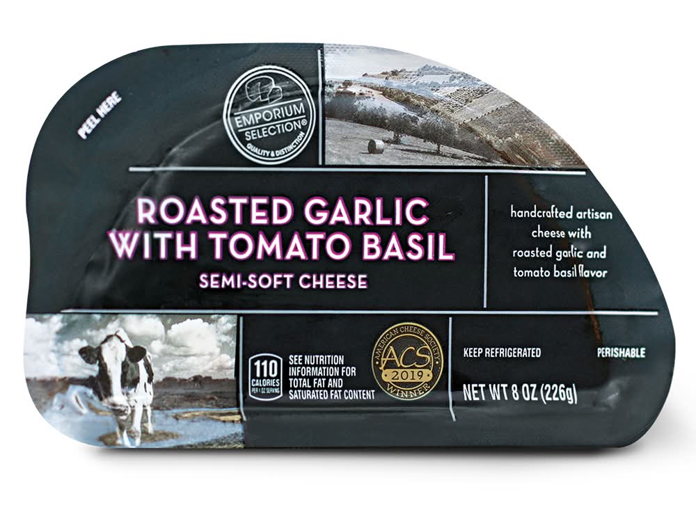 Emporium Selection Hand Crafted Semi Soft Cheese, Roasted Garlic & Tomato Basil (8 oz)