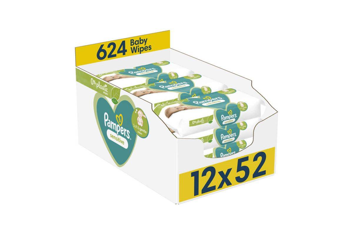 Pampers Sensitive Baby Wipes Plastic Free 12 Packs = 624 Baby Wet Wipes