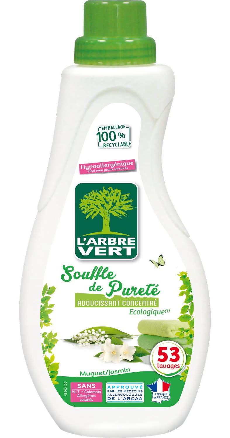 L'Arbre Vert - Adoucissant concentré souffle de pureté muguet et jasmin - hypoallergénique - ecologique - 53 lavages (800ml)
