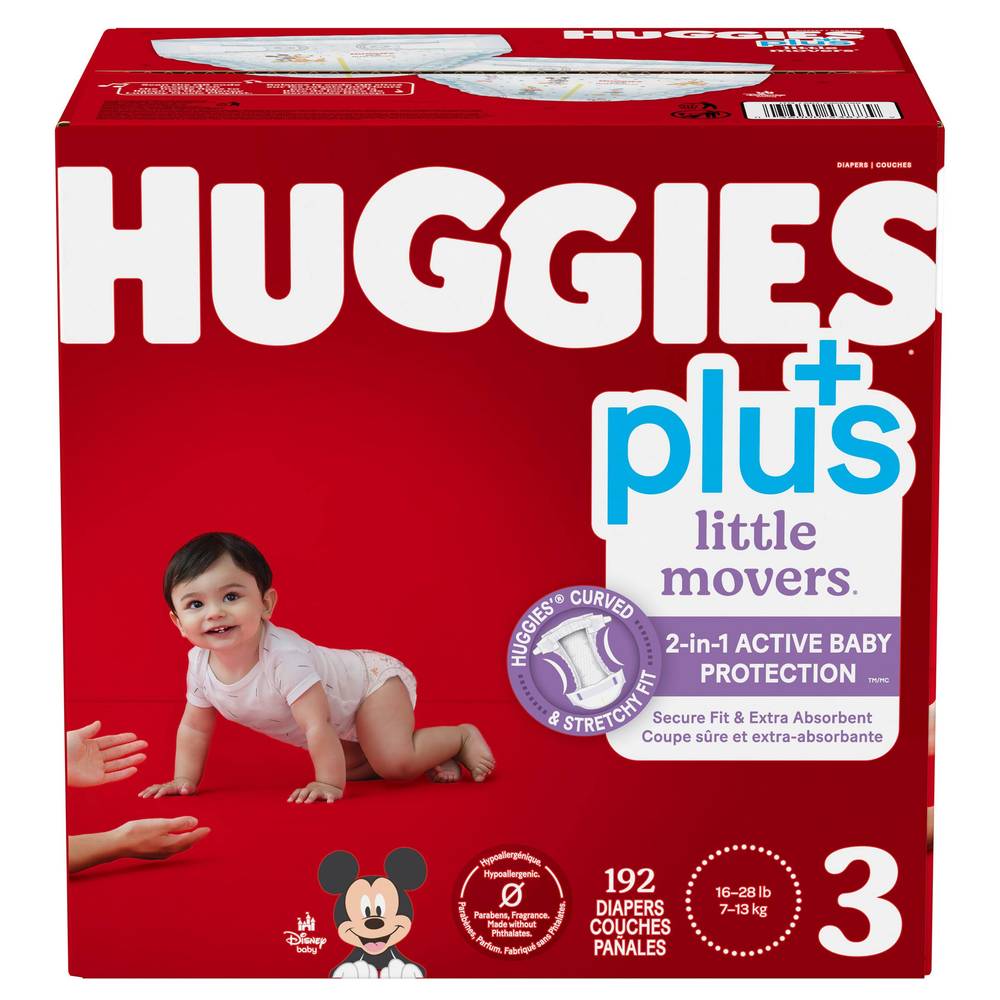 Huggies - Couches Little Movers Plus, Taille 3, Paquet De 192