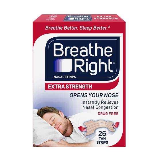 Breathe Right Nasal Strips to Stop Snoring, Drug-Free, Extra Tan, 26 CT