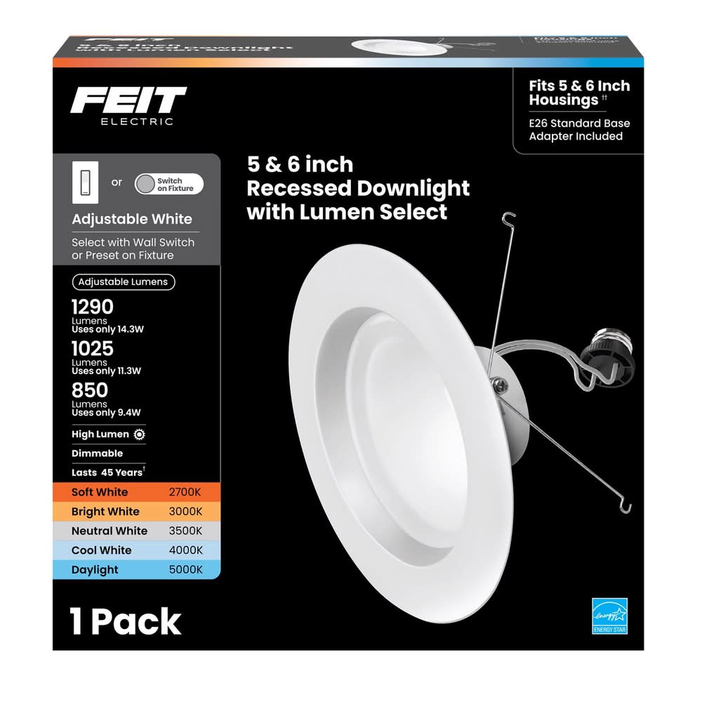 Feit Electric Enhance White 7.4 In. W Aluminum Led Dimmable Recessed Downlight 14.3 W