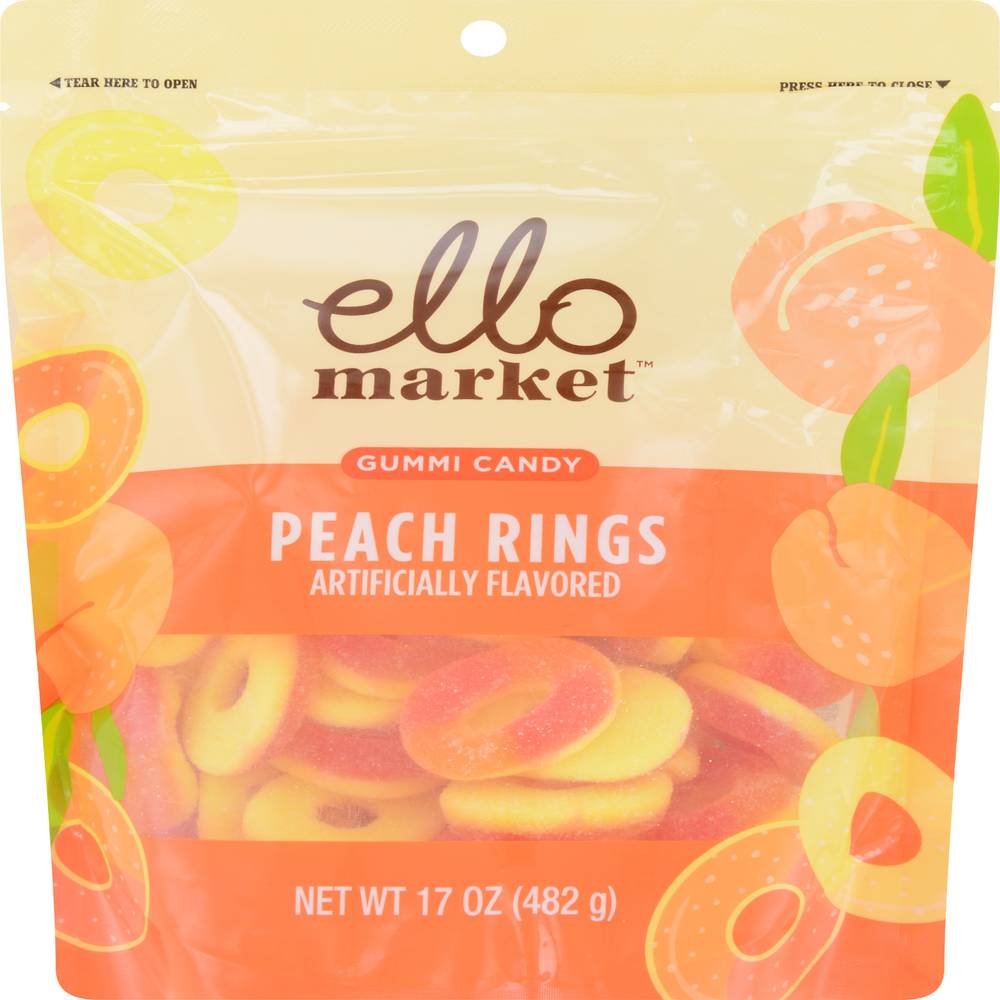 Ello Market Peach Rings Gummi Candy - 17 oz