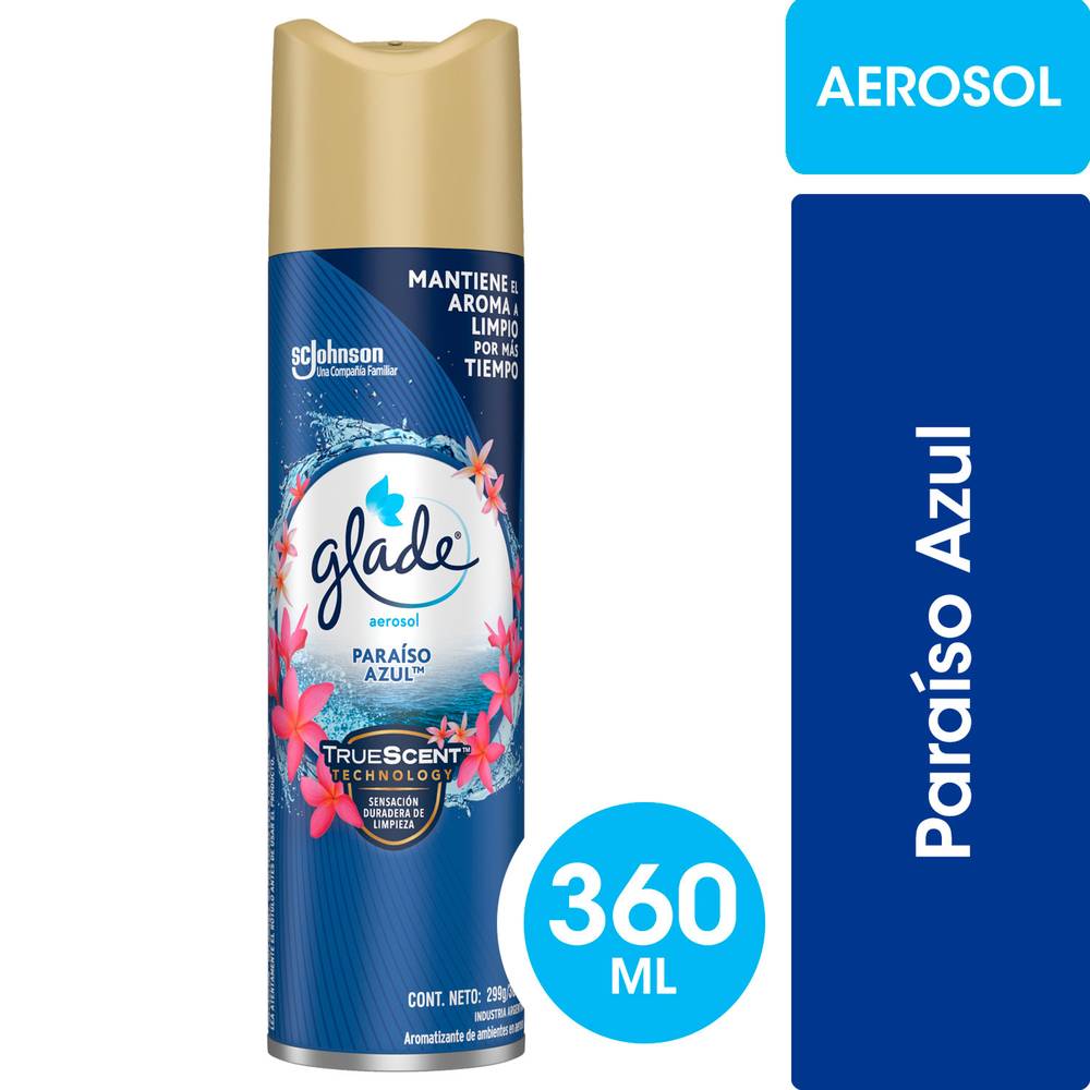 Glade desodorante ambiental aerosol paraíso azul (spray 360 ml)