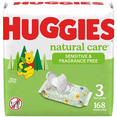 Huggies Natural Care Sensitive Fragrance Free Baby Wipes 3 Flip-Top Packs - 168 Count