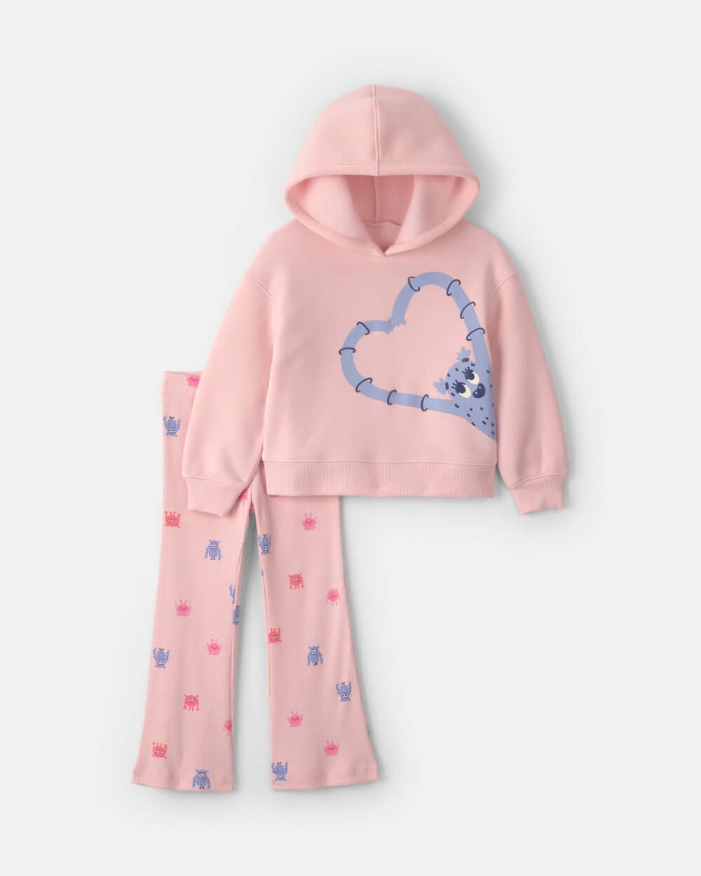 Toddler Girl 2-Piece Monster Heart Fleece Hoodie & Pant Set - Pink/Purple - 4T