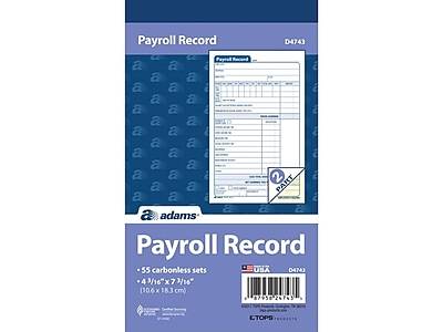Adams Carbonless Employee Whitecanary Payroll Record Books