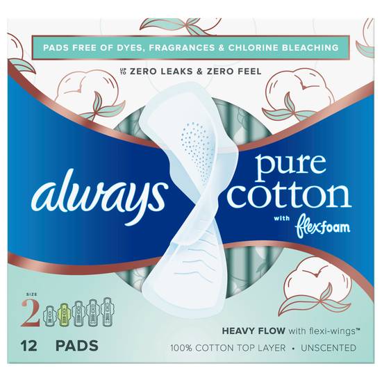 Always Pure Cotton Heavy Flow With Flexi-Wings Pads (12 ct)